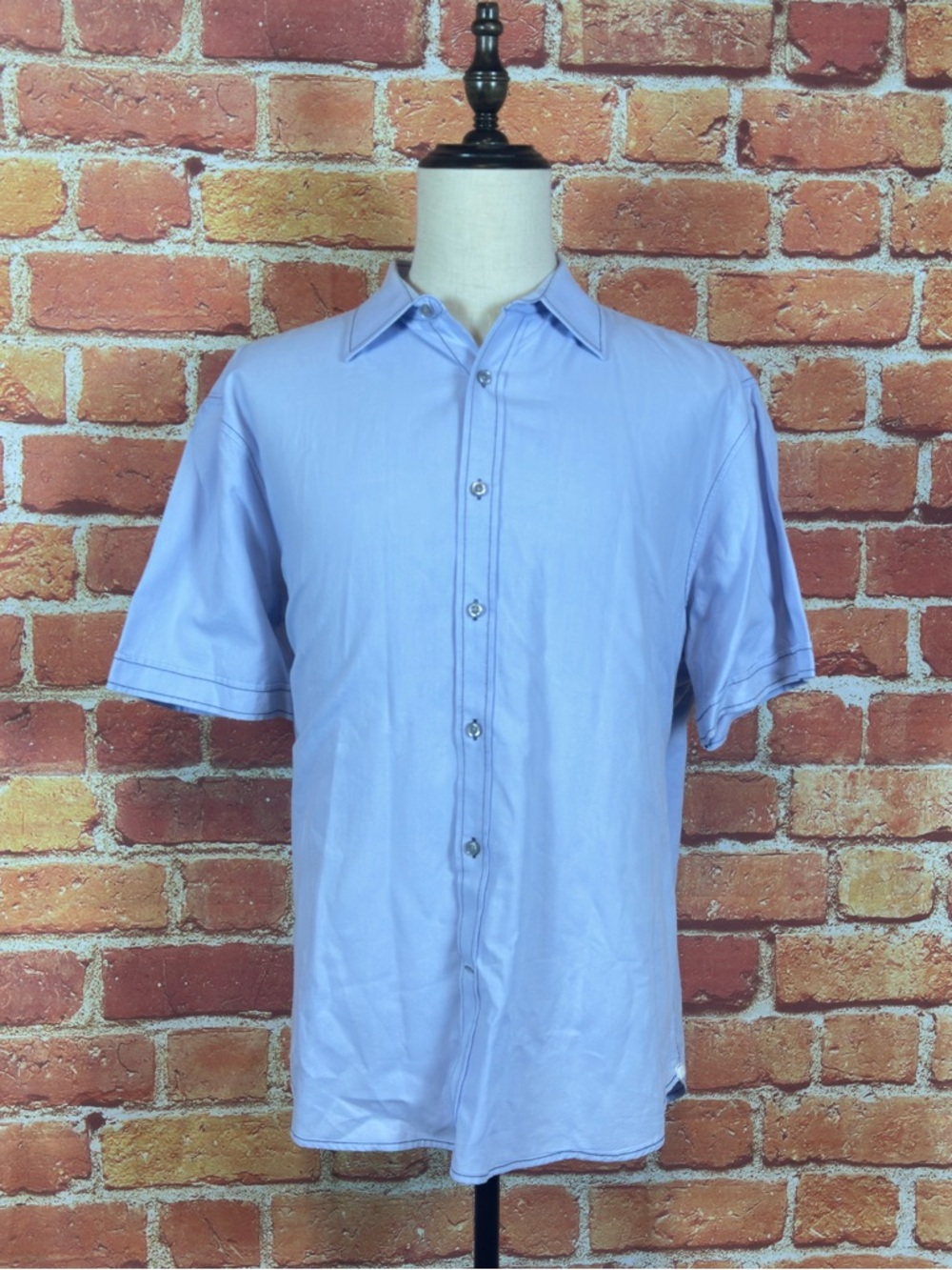 James Campbell Light Blue Short Sleeve‎ Button Down Shirt 100% Cotton Men’s XXL